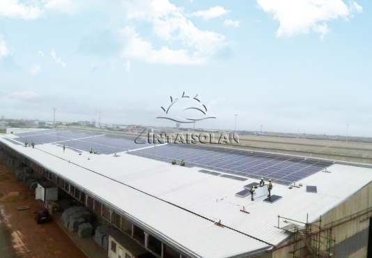 Nhà máy năng lượng mặt trời trên sân thượng ở Châu Phi được sử dụng Antaisolar Rafilless .Hệ thống lắp đặt năng lượng mặt trời