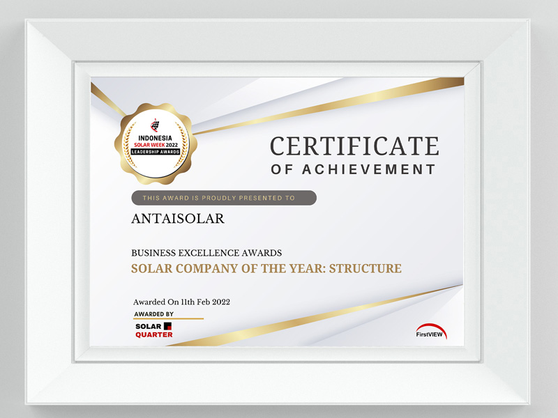 antaisolar đã được trao giải thưởng “công ty năng lượng mặt trời của năm: cấu trúc” tại buổi lễ tuần lễ năng lượng mặt trời indonesia 2022